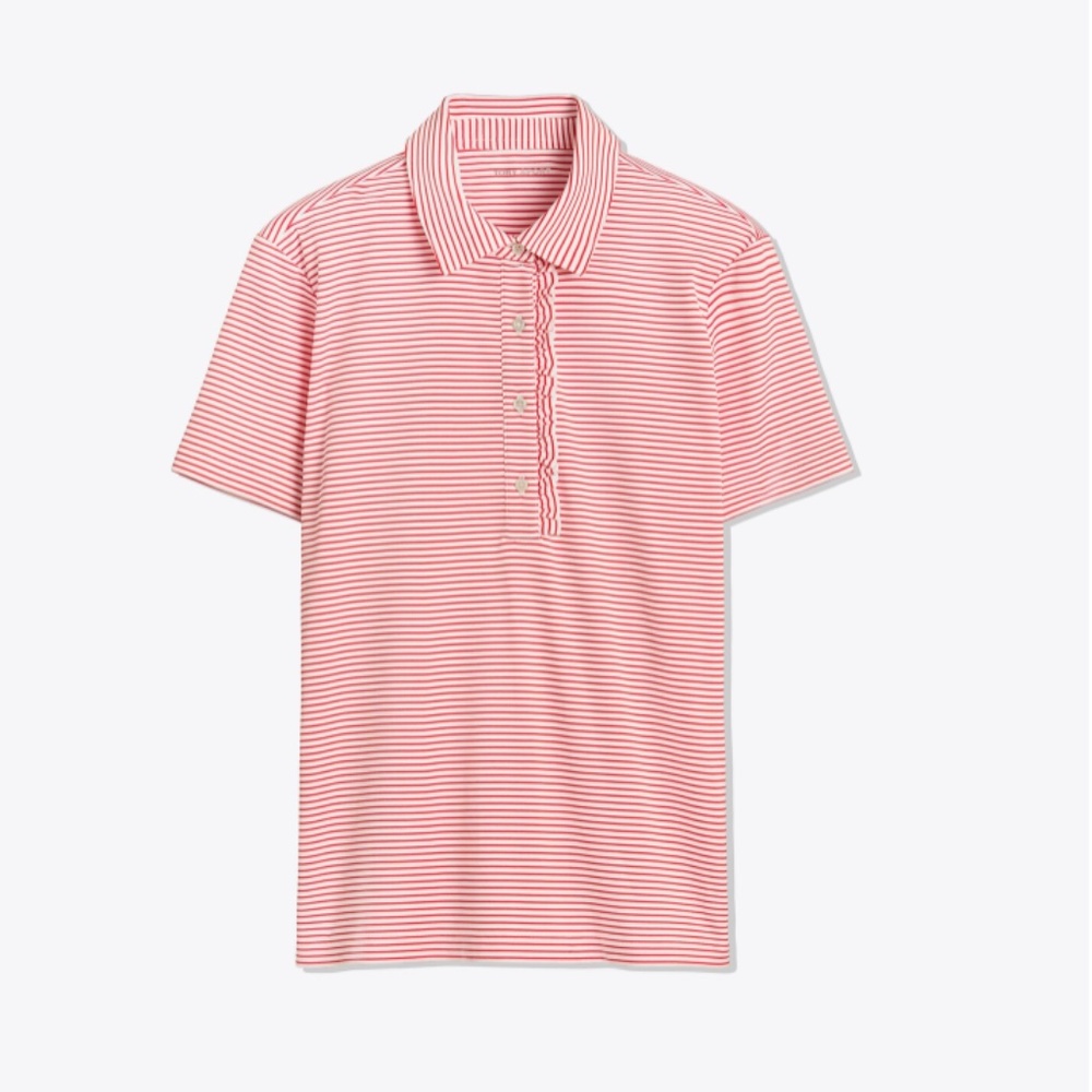 Tory Burch Tory Sport Performance Striped Ruffle Polo